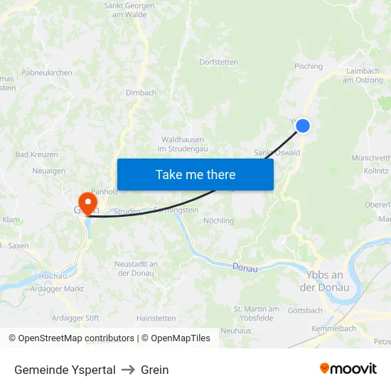 Gemeinde Yspertal to Grein map