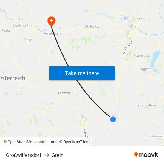 Großwilfersdorf to Grein map