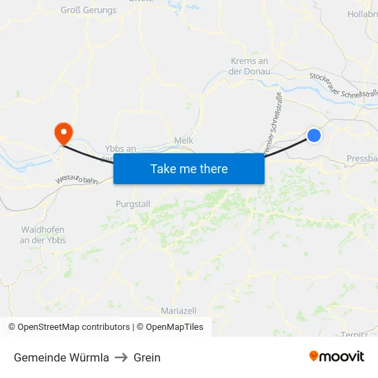 Gemeinde Würmla to Grein map