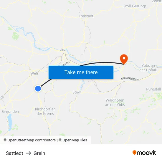 Sattledt to Grein map