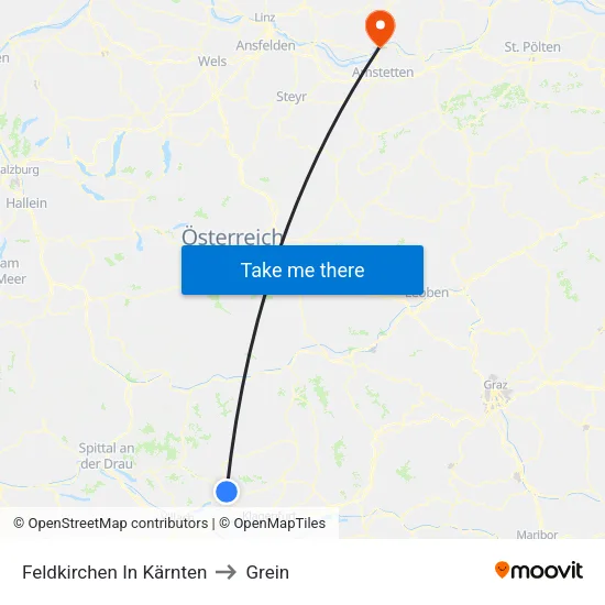 Feldkirchen In Kärnten to Grein map