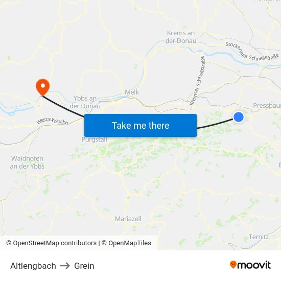 Altlengbach to Grein map