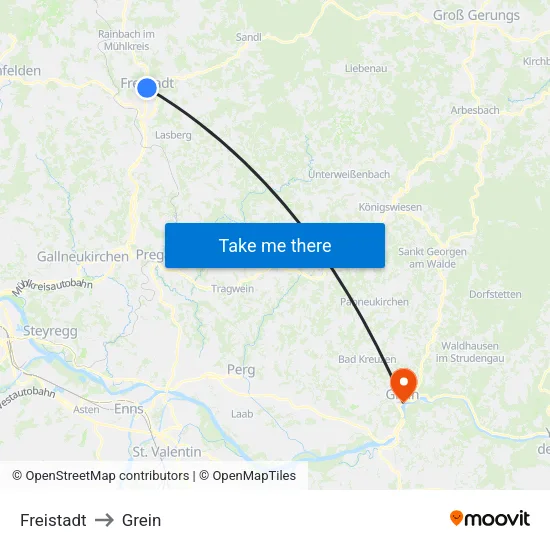Freistadt to Grein map