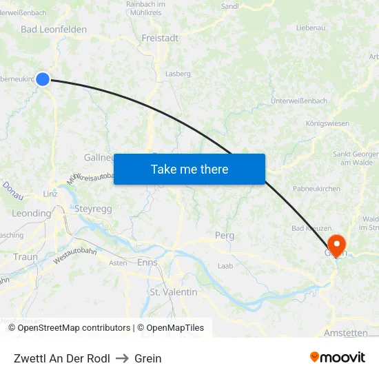 Zwettl An Der Rodl to Grein map