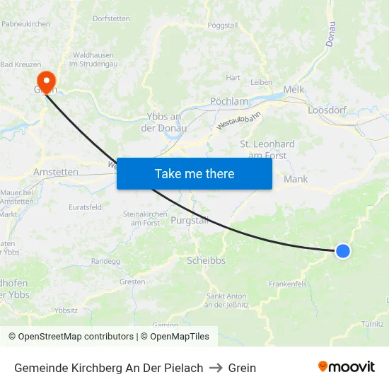 Gemeinde Kirchberg An Der Pielach to Grein map