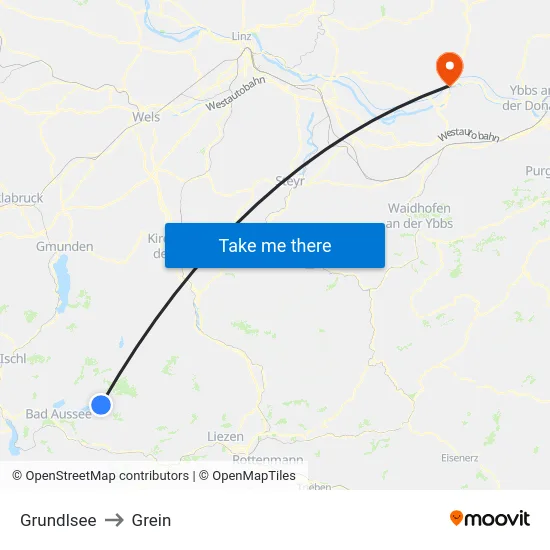 Grundlsee to Grein map