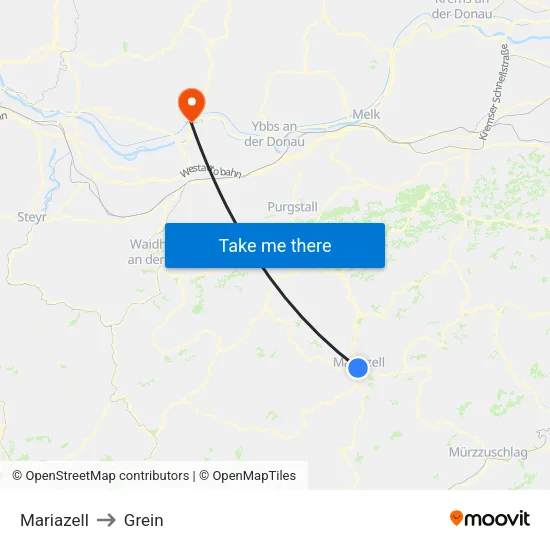 Mariazell to Grein map