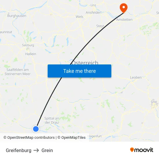 Greifenburg to Grein map