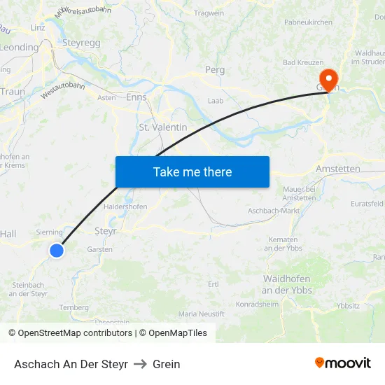 Aschach An Der Steyr to Grein map
