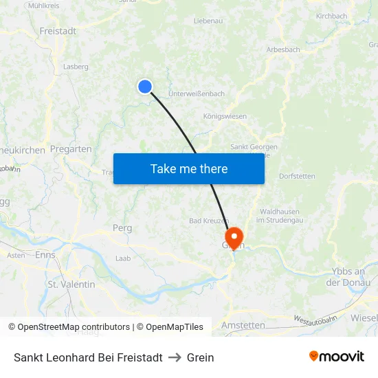 Sankt Leonhard Bei Freistadt to Grein map
