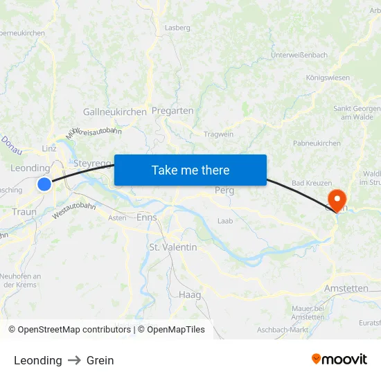 Leonding to Grein map