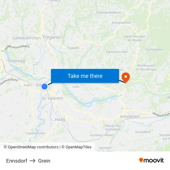 Ennsdorf to Grein map