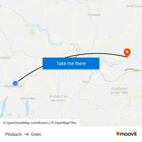 Pilsbach to Grein map