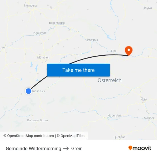Gemeinde Wildermieming to Grein map