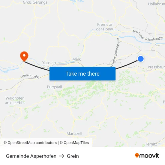 Gemeinde Asperhofen to Grein map