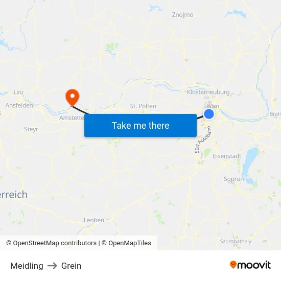 Meidling to Grein map