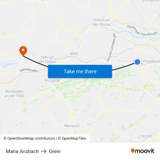 Maria Anzbach to Grein map