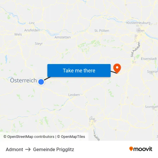 Admont to Gemeinde Prigglitz map