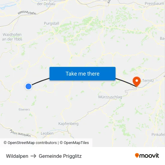 Wildalpen to Gemeinde Prigglitz map