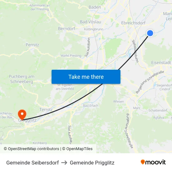 Gemeinde Seibersdorf to Gemeinde Prigglitz map