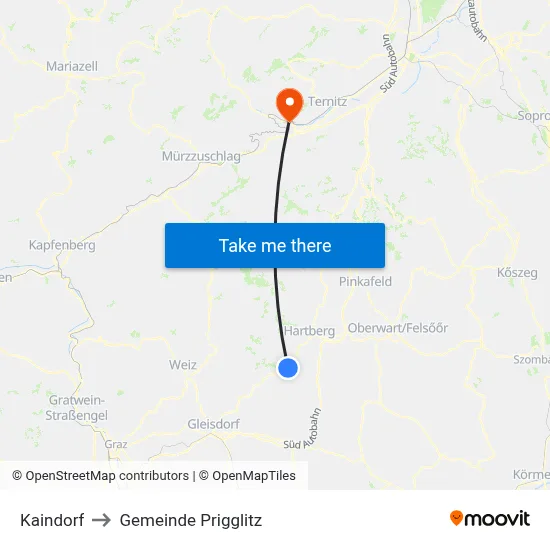 Kaindorf to Gemeinde Prigglitz map