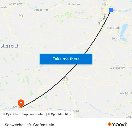 Schwechat to Grafenstein map