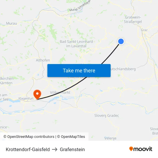 Krottendorf-Gaisfeld to Grafenstein map