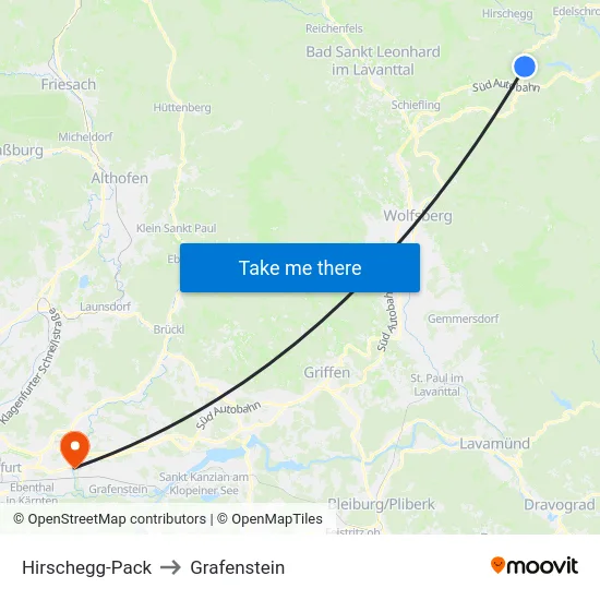 Hirschegg-Pack to Grafenstein map