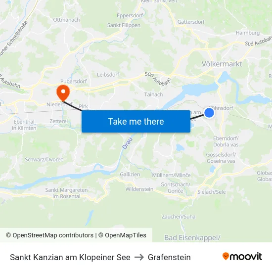 Sankt Kanzian am Klopeiner See to Grafenstein map
