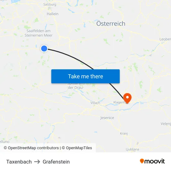 Taxenbach to Grafenstein map