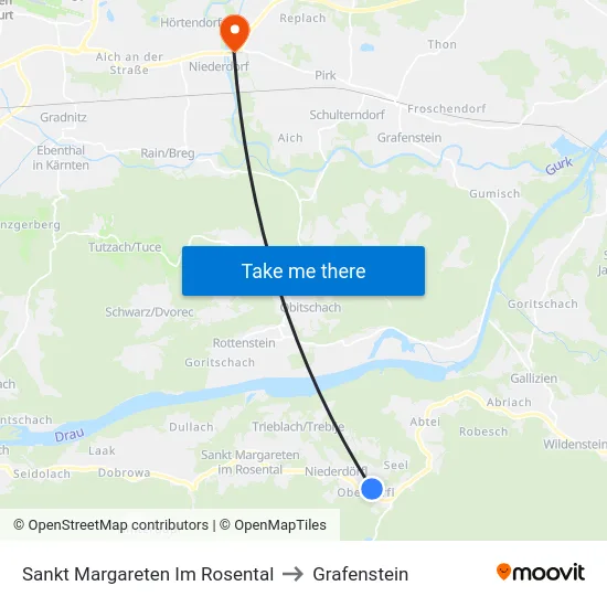 Sankt Margareten Im Rosental to Grafenstein map