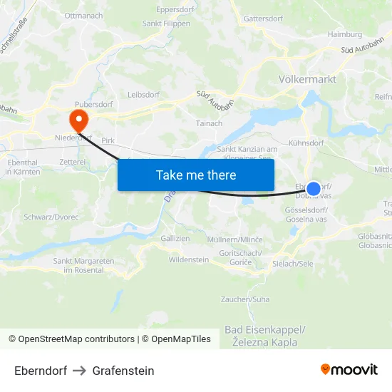 Eberndorf to Grafenstein map