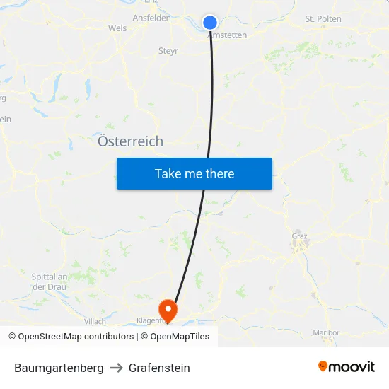 Baumgartenberg to Grafenstein map