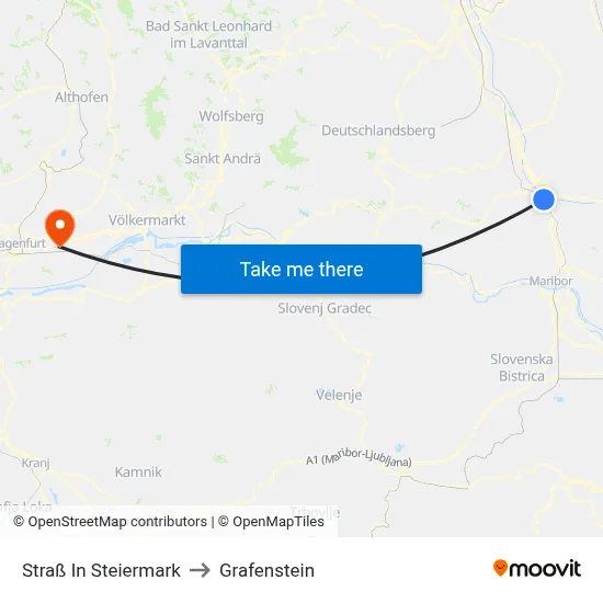 Straß In Steiermark to Grafenstein map