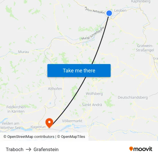 Traboch to Grafenstein map