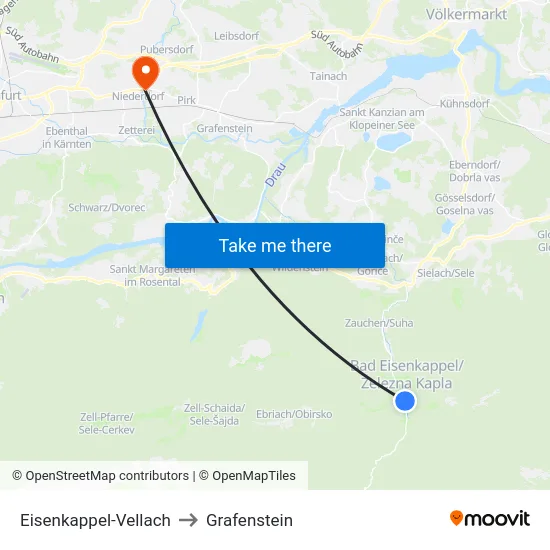 Eisenkappel-Vellach to Grafenstein map