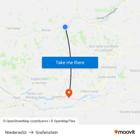 Niederwölz to Grafenstein map