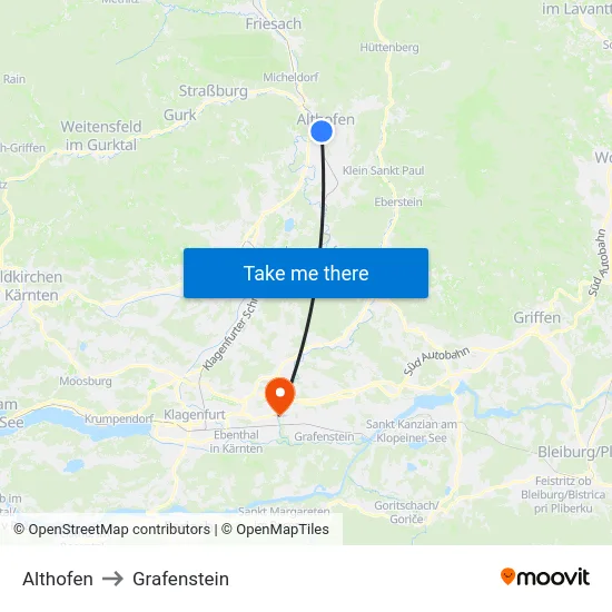 Althofen to Grafenstein map