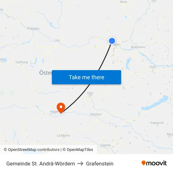 Gemeinde St. Andrä-Wördern to Grafenstein map