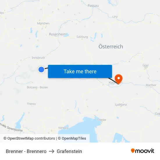 Brenner - Brennero to Grafenstein map
