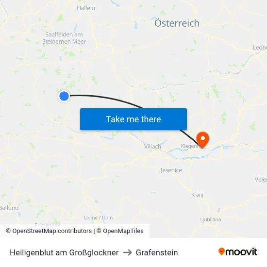 Heiligenblut am Großglockner to Grafenstein map