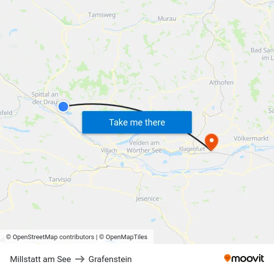 Millstatt am See to Grafenstein map