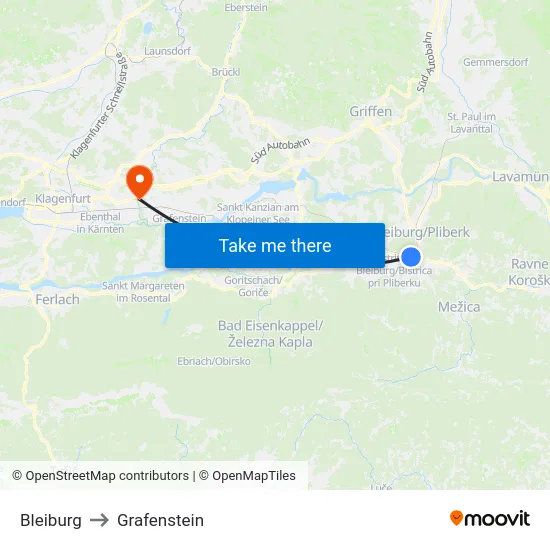 Bleiburg to Grafenstein map