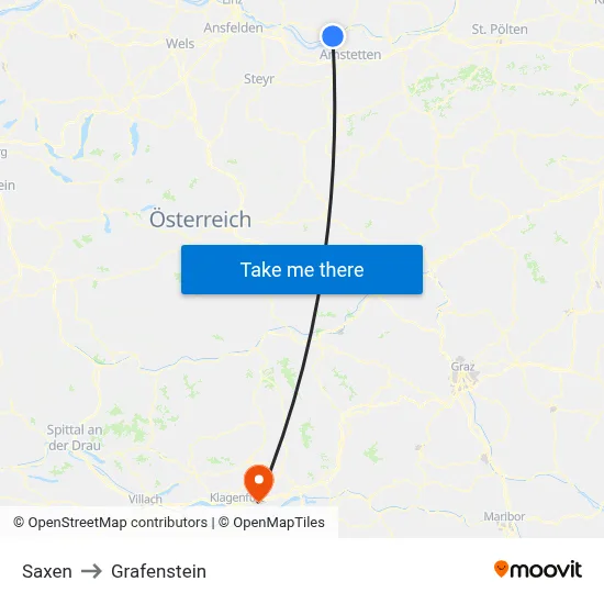 Saxen to Grafenstein map