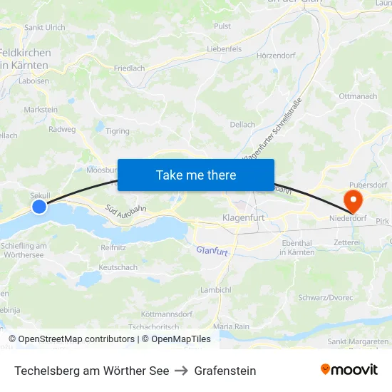 Techelsberg am Wörther See to Grafenstein map