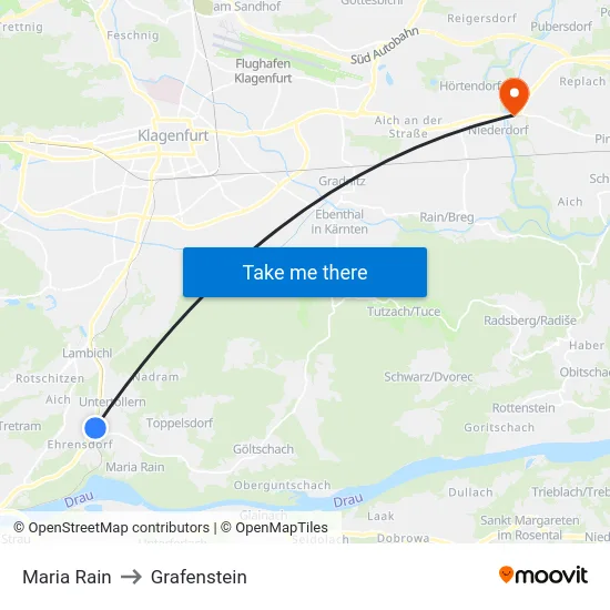 Maria Rain to Grafenstein map