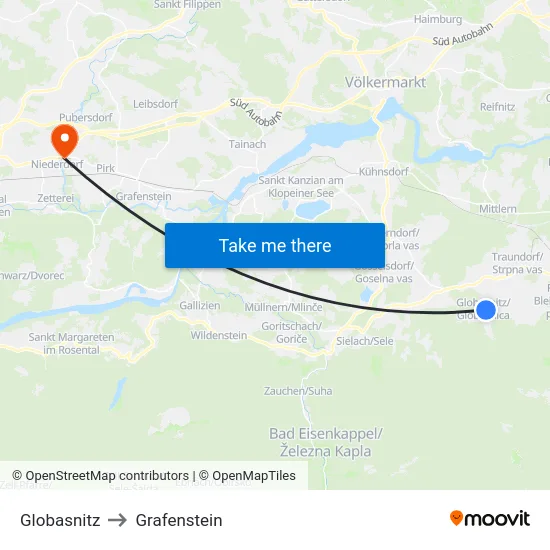 Globasnitz to Grafenstein map