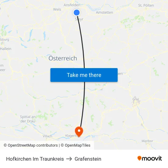 Hofkirchen Im Traunkreis to Grafenstein map