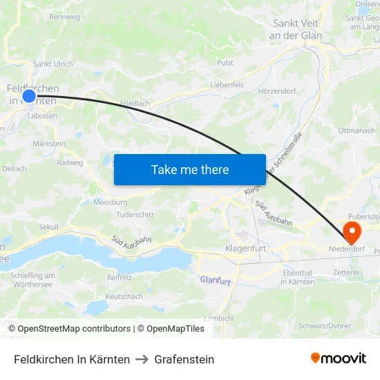 Feldkirchen In Kärnten to Grafenstein map