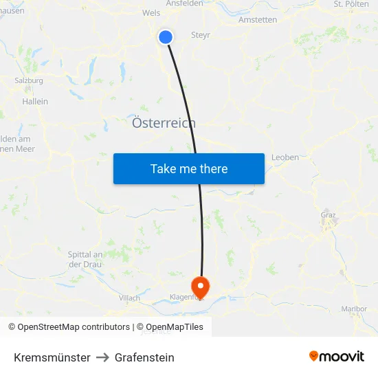 Kremsmünster to Grafenstein map